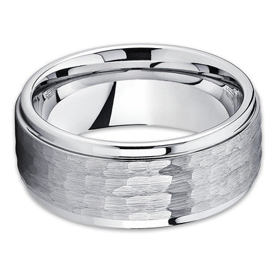 9mm Tungsten Wedding Band - Hammered Tungsten Ring - Tungsten Carbide Silver - Clean Casting Jewelry