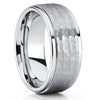 9mm Tungsten Wedding Band - Hammered Tungsten Ring - Tungsten Carbide Silver - Clean Casting Jewelry