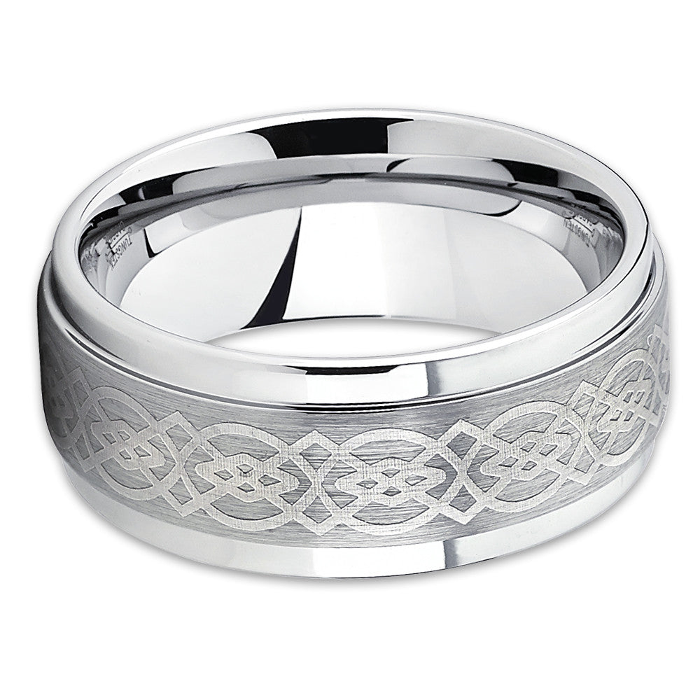Silver Tungsten Wedding Band - Celtic Ring - Tungsten Wedding Ring - Clean Casting Jewelry