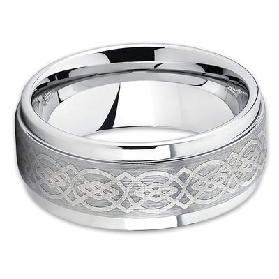 Silver Tungsten Wedding Band - Celtic Ring - Tungsten Wedding Ring - Clean Casting Jewelry