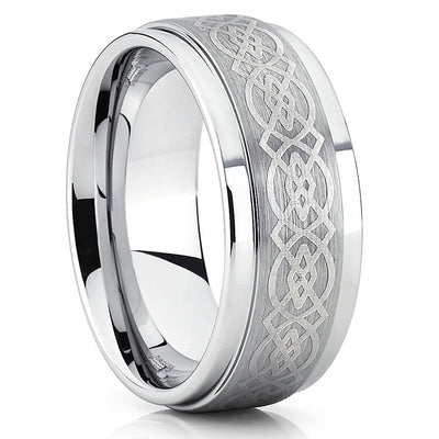Silver Tungsten Wedding Band - Celtic Ring - Tungsten Wedding Ring - Clean Casting Jewelry