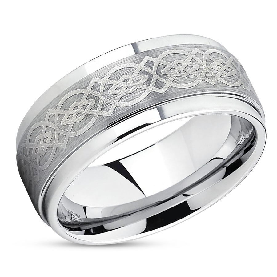 Tungsten Wedding Ring - Silver Tungsten Ring - Celtic Wedding Band - Tungsten Ring