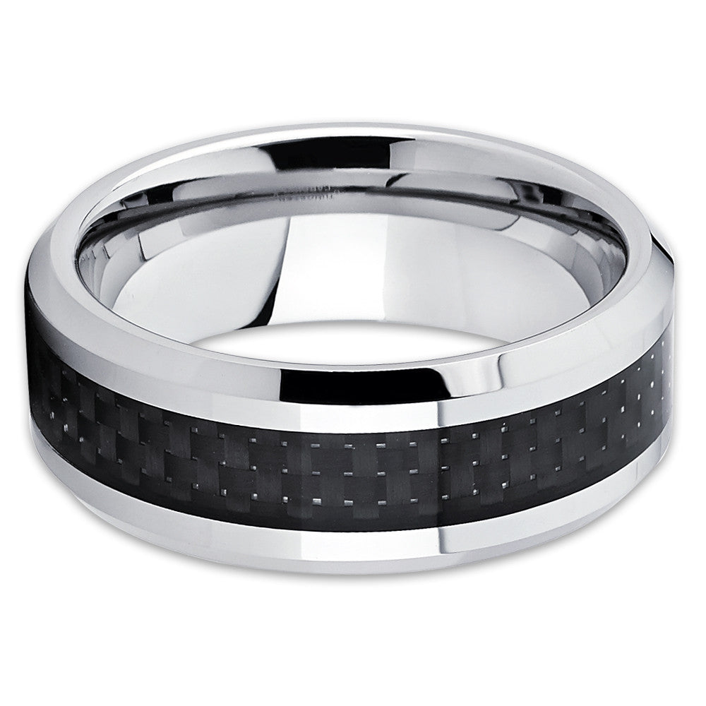 Tungsten Wedding Band - Carbon Fiber Ring - Black - Tungsten Wedding Ring - Clean Casting Jewelry