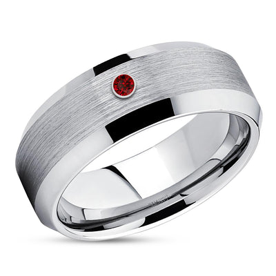 Ruby Wedding Ring - Silver Tungsten Ring - Tungsten Wedding Band - Wedding Ring