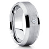 Silver Tungsten Ring - White Diamond Tungsten Ring - Silver Tungsten Band - Clean Casting Jewelry 