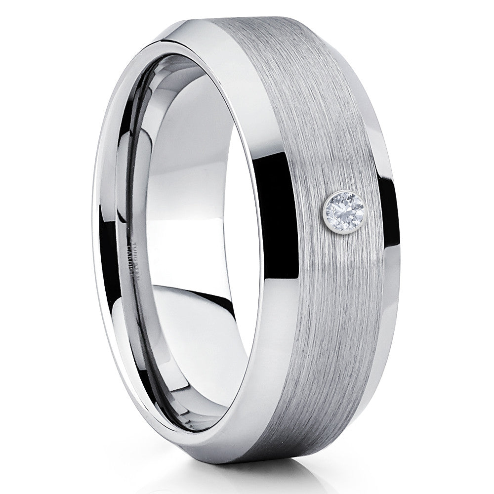 Silver Tungsten Ring - White Diamond Tungsten Ring - Silver Tungsten Band - Clean Casting Jewelry