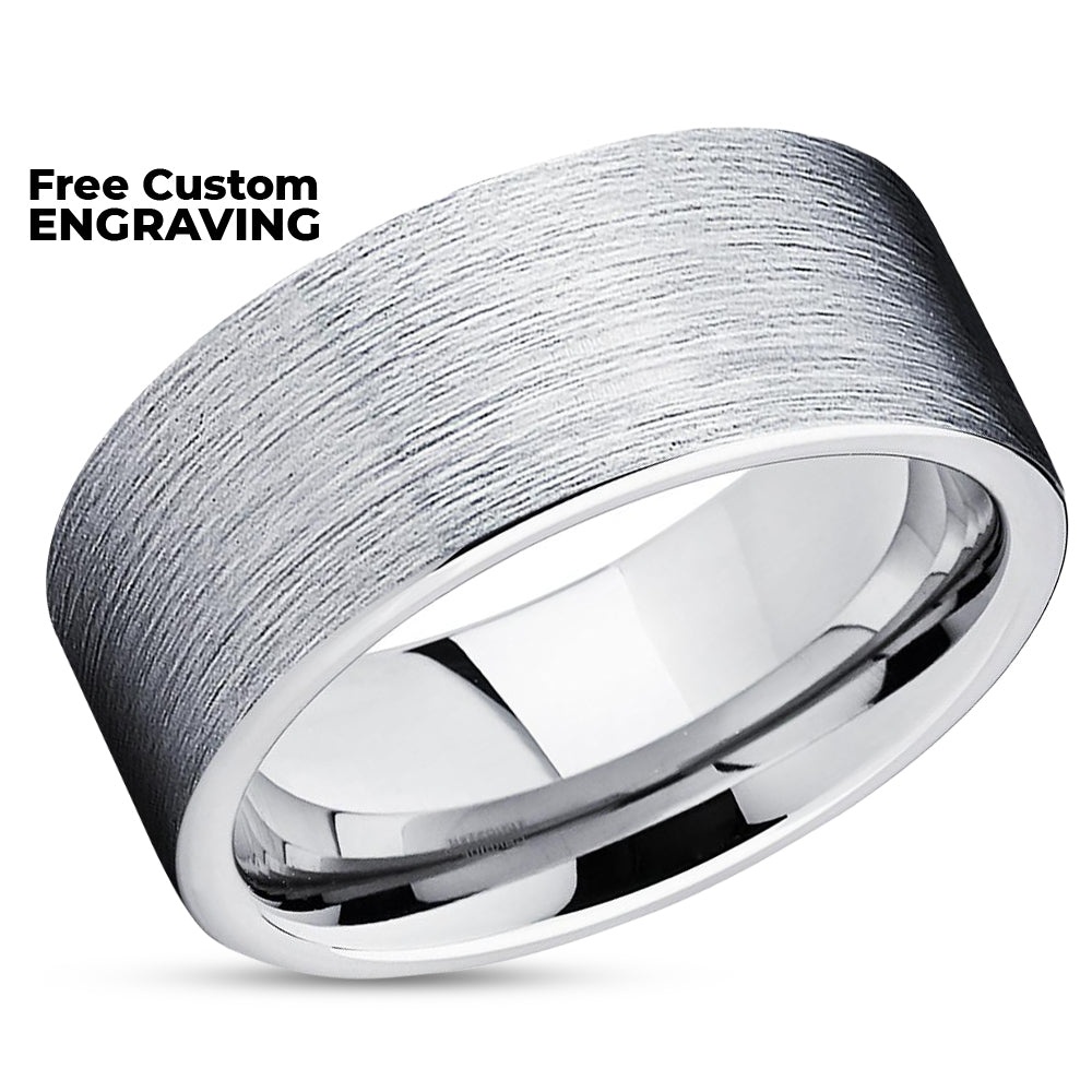 Tungsten Wedding Ring - Tungsten Carbide Ring - Silver Wedding Ring - Flat Tungsten Ring