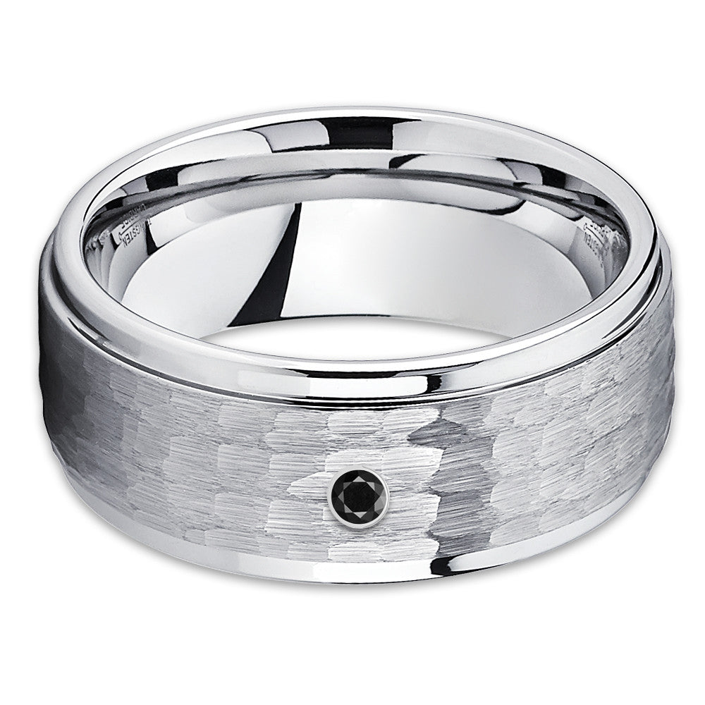 9mm - Black Tungsten Ring - Hammered Ring - Tungsten Band - Black Diamond - Clean Casting Jewelry