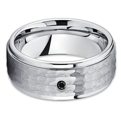 9mm - Black Tungsten Ring - Hammered Ring - Tungsten Band - Black Diamond - Clean Casting Jewelry