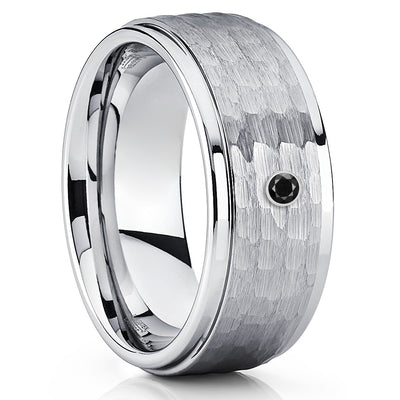 9mm - Black Tungsten Ring - Hammered Ring - Tungsten Band - Black Diamond - Clean Casting Jewelry