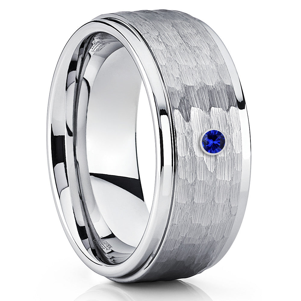 Blue Sapphire Ring - Tungsten Wedding Band - Men's Tungsten - 9mm - Clean Casting Jewelry