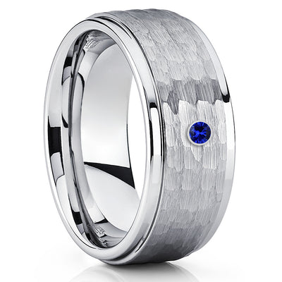Blue Sapphire Ring - Tungsten Wedding Band - Men's Tungsten - 9mm - Clean Casting Jewelry