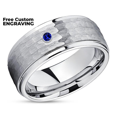 Tungsten Wedding Band - Blue Sapphire Ring - Anniversary Ring - 9mm Ring - Engagement Ring