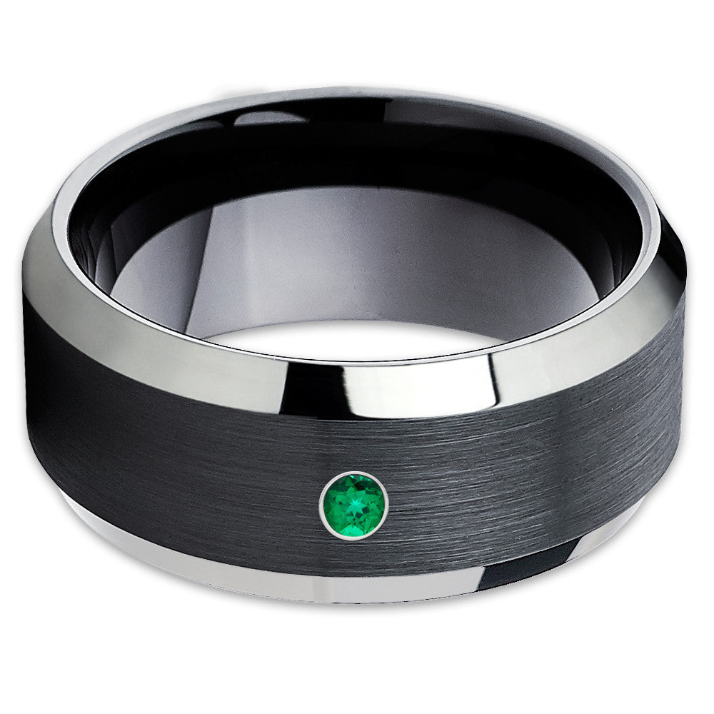 Emerald Tungsten Ring - Black Tungsten Ring - Tungsten Wedding Band - Brush - Clean Casting Jewelry