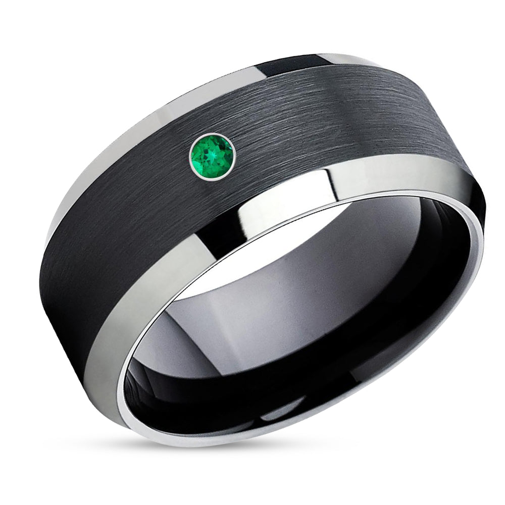 Black Wedding Ring - Emerald Wedding Ring - Tungsten Carbide Ring - Black Wedding Ring