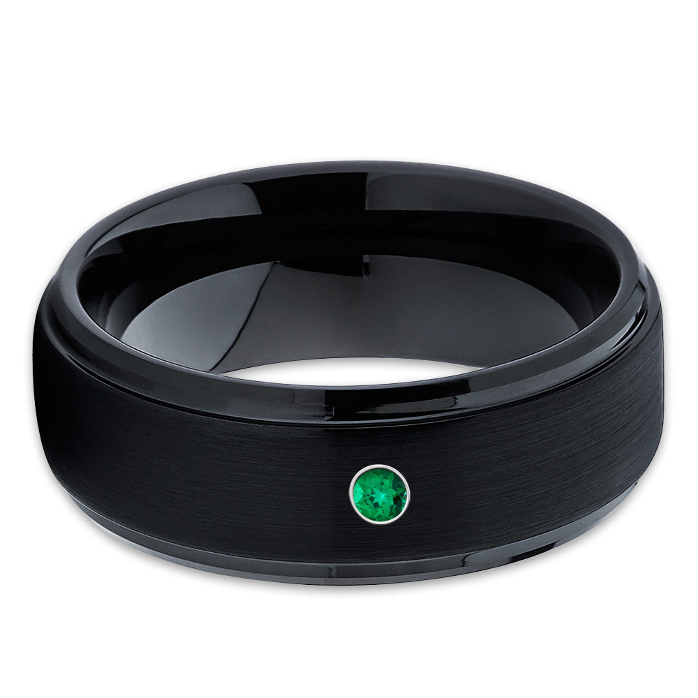 Black Tungsten Wedding Band - Emerald Tungsten Ring - Black Tungsten - Clean Casting Jewelry