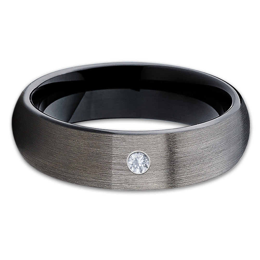 Black Tungsten Wedding Band - Gunmetal Ring - Gray Tungsten Ring - Brush - Clean Casting Jewelry