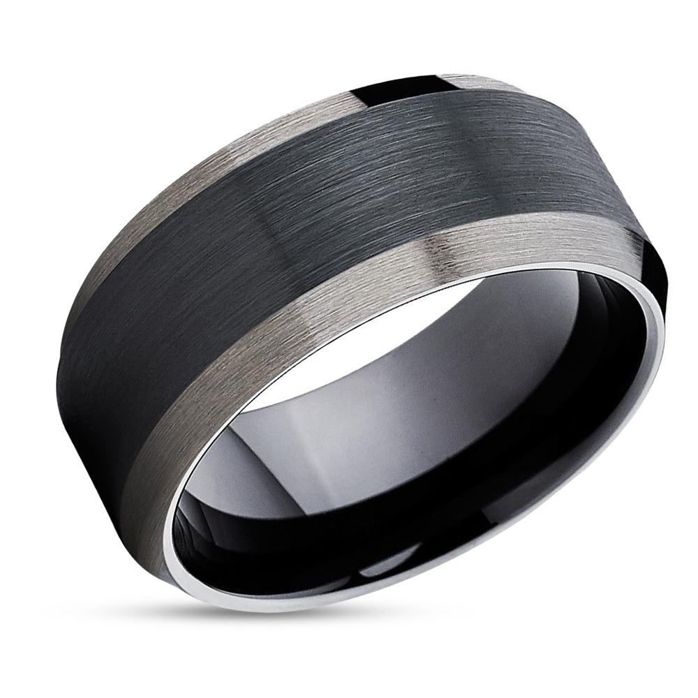 10mm - Black Tungsten Wedding Band - Men's Black Tungsten Ring - Black Ring