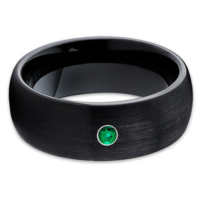 Black Tungsten Ring - Emerald - Tungsten Wedding Band - Men's Ring - Brush - Clean Casting Jewelry