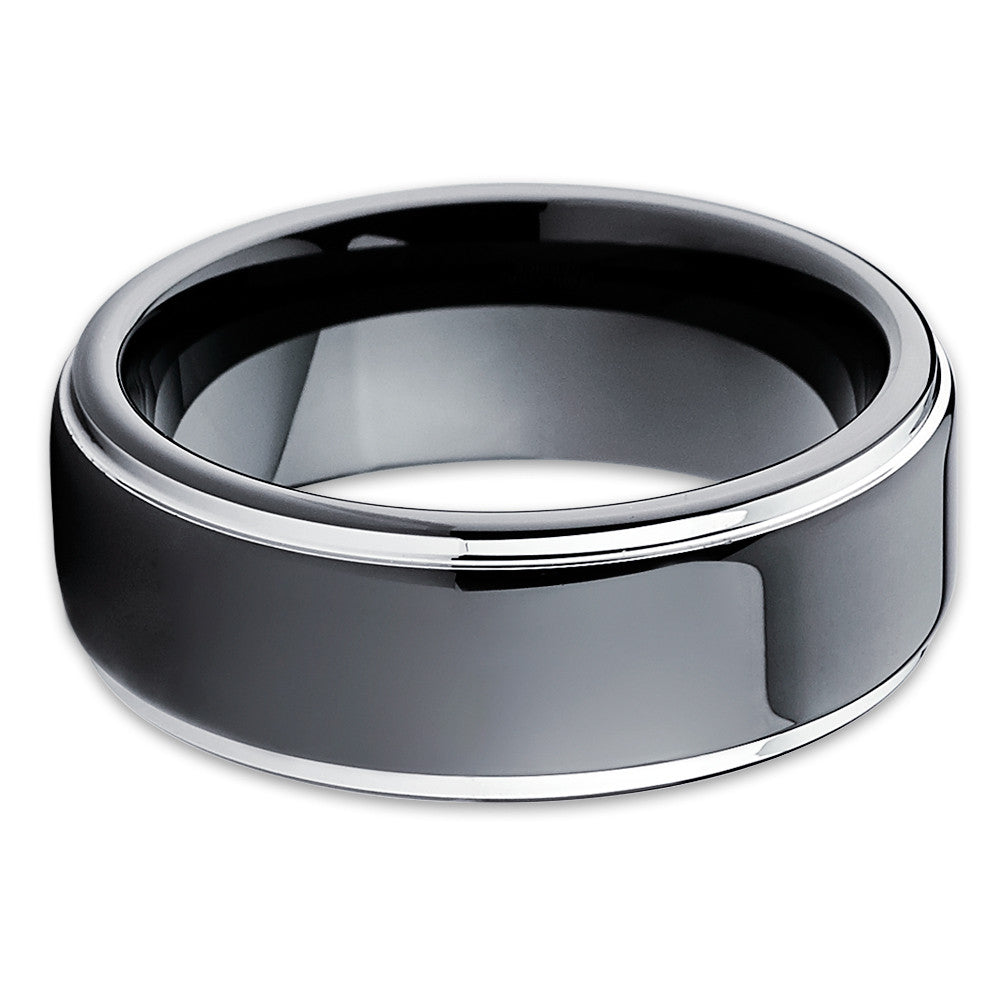 8mm Black Tungsten Wedding Ring - Shiny Polish - Tungsten Wedding Band - Clean Casting Jewelry