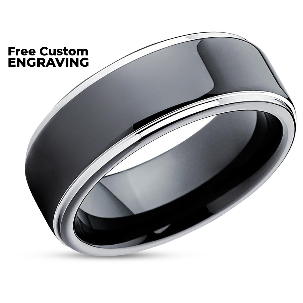 Black Tungsten Ring - Black Wedding Ring - Shiny Black Ring - Wedding Band - 8mm