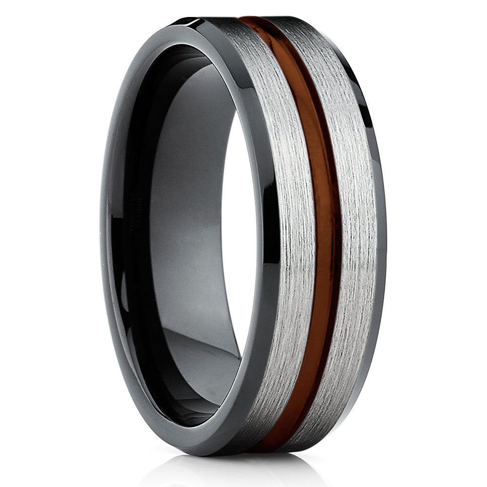 Maroon Tungsten Wedding Band - Black Ring - Tungsten Wedding Ring 8mm - Clean Casting Jewelry
