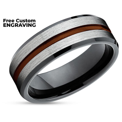 Maroon Tungsten Wedding Band - Black Ring - Maroon Wedding Ring - Black Ring