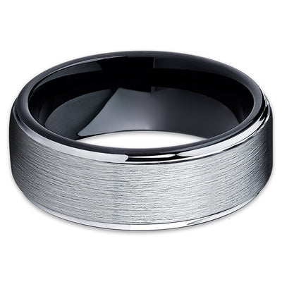 8mm Black Tungsten Wedding Band - Silver - Tungsten Wedding Ring Unique - Clean Casting Jewelry