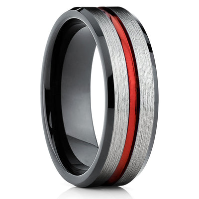 Red Tungsten Ring - Red Wedding Band - Tungsten Wedding Band - Black Ring - Clean Casting Jewelry