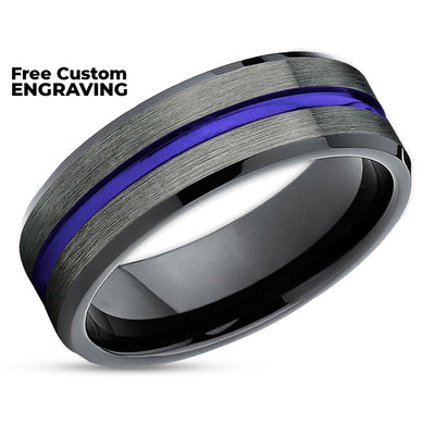 Gunmetal Wedding Ring - Blue Wedding Band - Tungsten Wedding Ring - Black Ring