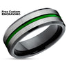 Green Tungsten Wedding Ring - Black Tungsten Ring - Green Wedding Ring - Black