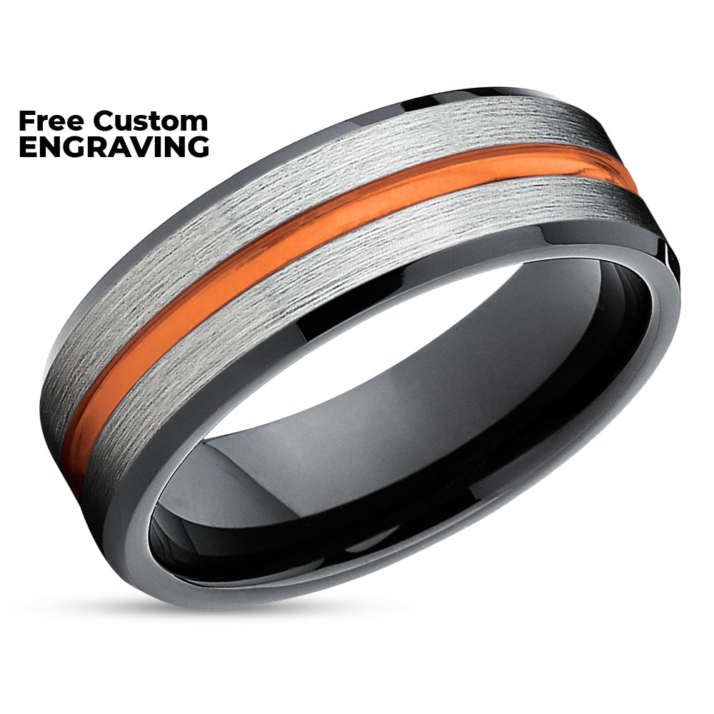 Orange Tungsten Wedding Band - Black Tungsten Ring - Tungsten Wedding Ring