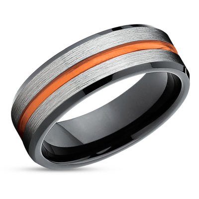 Orange Tungsten Wedding Band - Black Tungsten Ring - Tungsten Wedding Ring