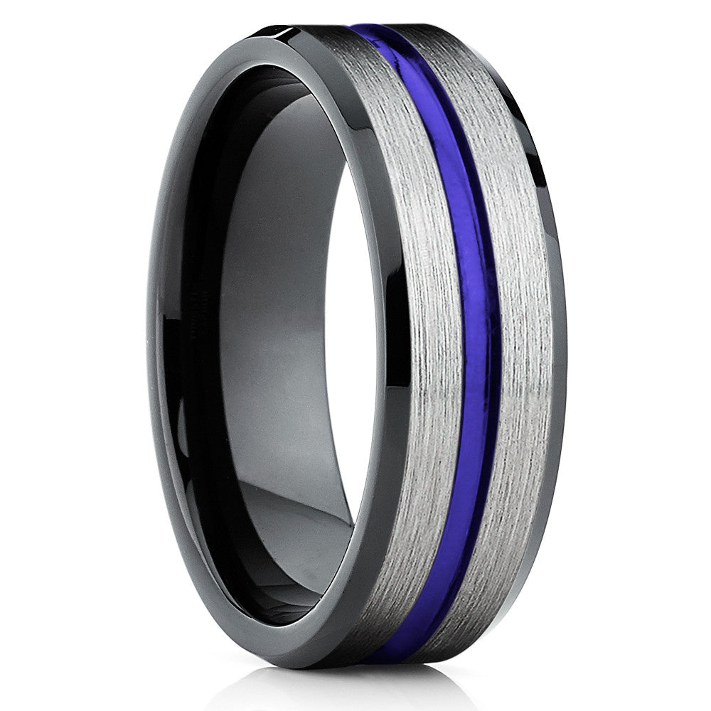 Purple Tungsten Wedding Band - Black Tungsten Ring - Men's Wedding Band - Clean Casting Jewelry