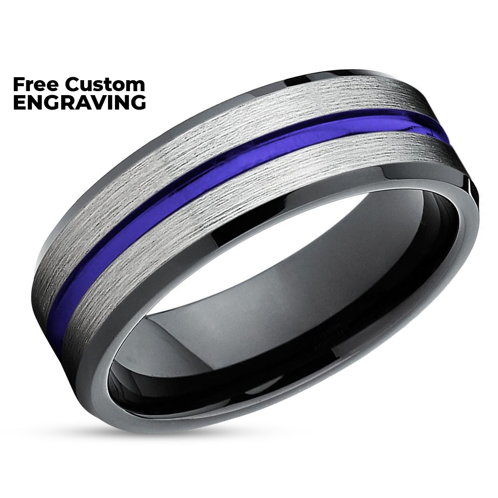 Purple Tungsten Wedding Band - Black Tungsten Ring - Men's Wedding Band - Black Ring