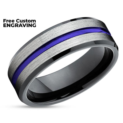 Purple Tungsten Wedding Band - Black Tungsten Ring - Men's Wedding Band - Black Ring