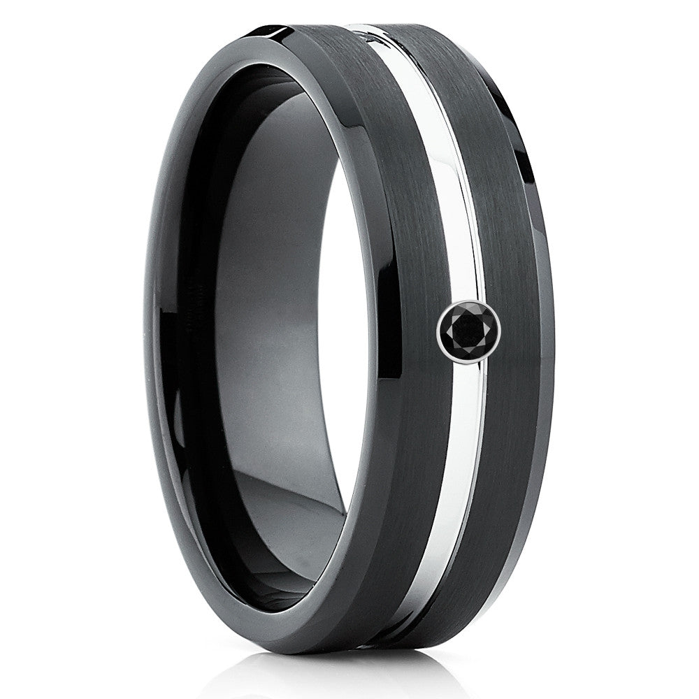 Men's Tungsten Wedding Band - Black Diamond - Black Tungsten Ring - 8mm - Clean Casting Jewelry