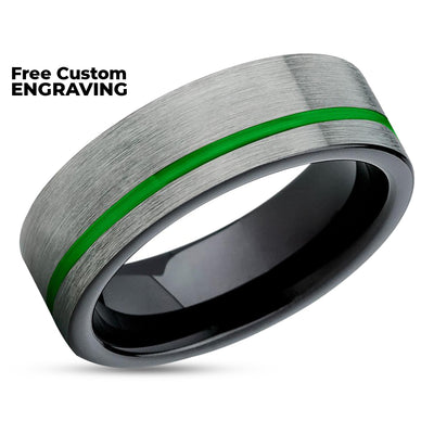 Green Tungsten Wedding Band - Tungsten Wedding Ring - Gunmetal Ring - Black Tungsten Ring