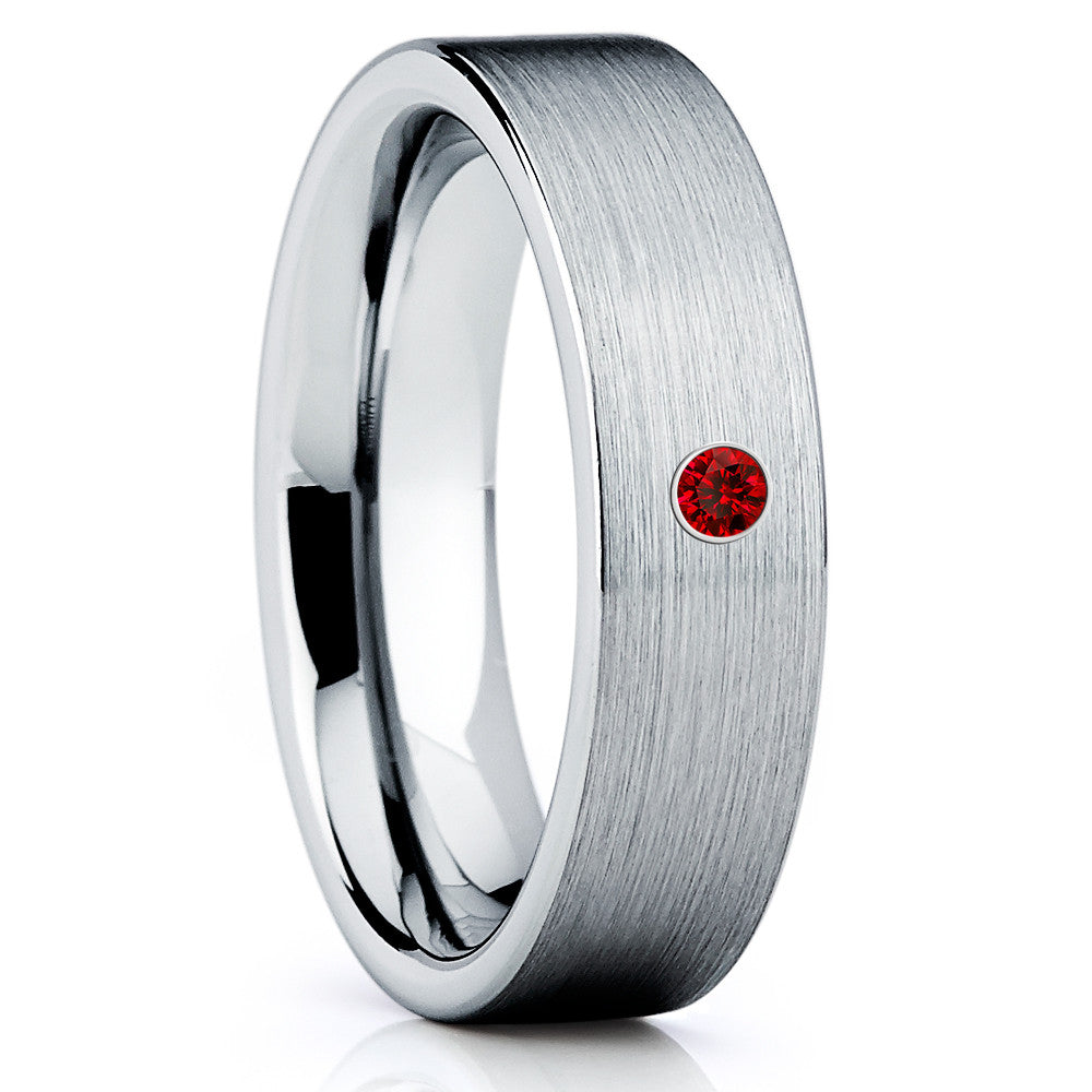 Ruby Tungsten Ring - Tungsten Wedding Band - Silver Tungsten Ring - Clean Casting Jewelry