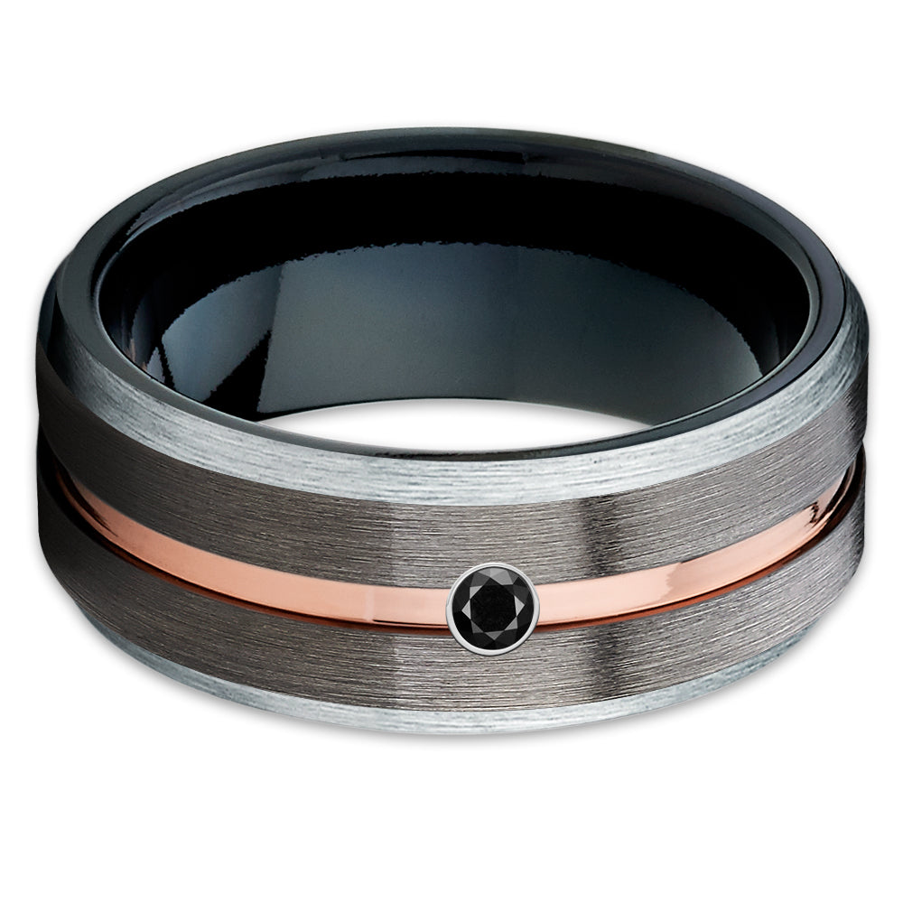 Black Diamond Tungsten Ring - Rose Gold Tungsten Ring - Gunmetal Tungsten Ring
