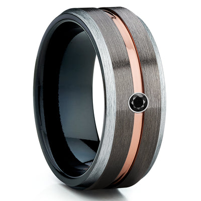 Black Diamond Tungsten Ring - Rose Gold Tungsten Ring - Gunmetal Tungsten Ring