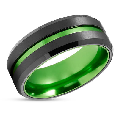 Black Tungsten Wedding Band - Green Tungsten Ring - Green Wedding Ring - Black Wedding Ring