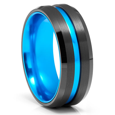 Turquoise Wedding Ring - Black Tungsten Wedding Ring - Tungsten Carbide Ring - Band