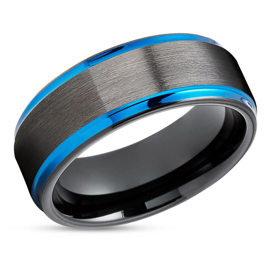 Gunmetal Tungsten Wedding Rings - Blue Tungsten Rings - Men & Women - Black Tungsten Rings