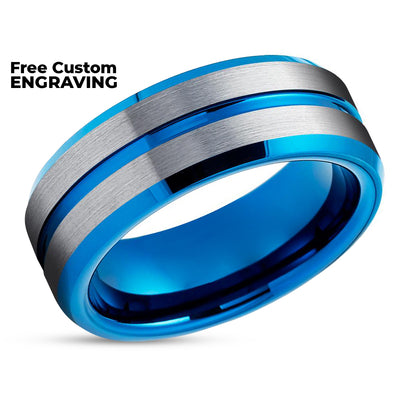 Men's Blue Tungsten Wedding Ring - Blue Tungsten Ring - Anniversary Ring - Gray Tungsten Ring