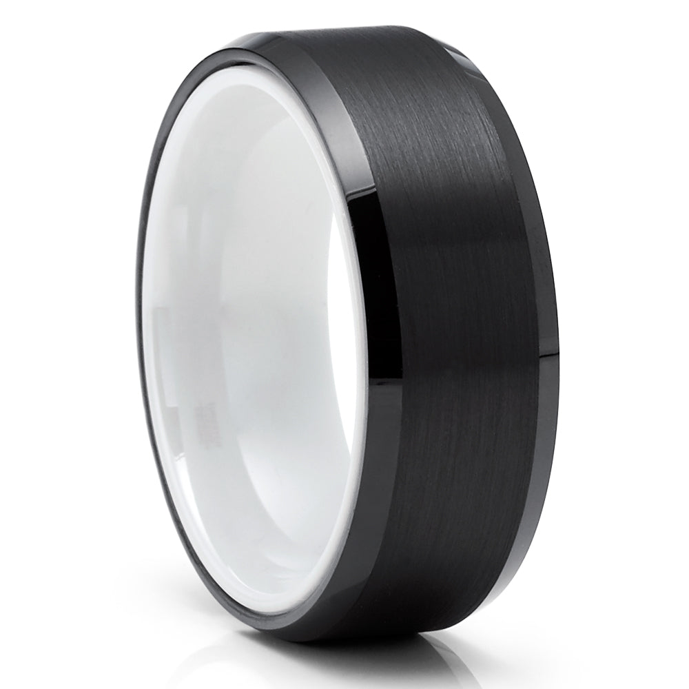 Black Tungsten Wedding Ring - White Tungsten Ring - White Wedding Ring - White Ring