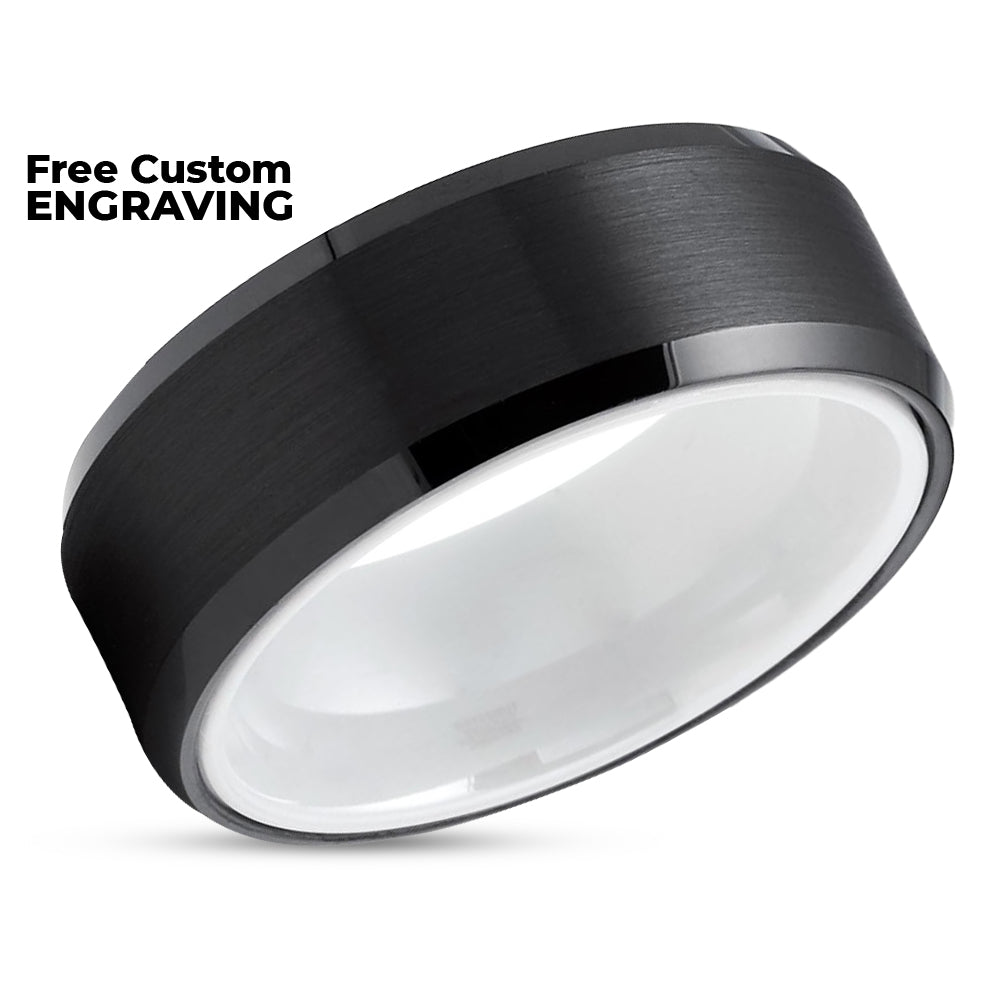 Black Tungsten Wedding Ring - White Tungsten Ring - White Wedding Ring - White Ring