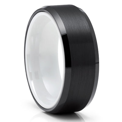 Black Tungsten Wedding Ring - White Tungsten Ring - White Wedding Ring - White Ring
