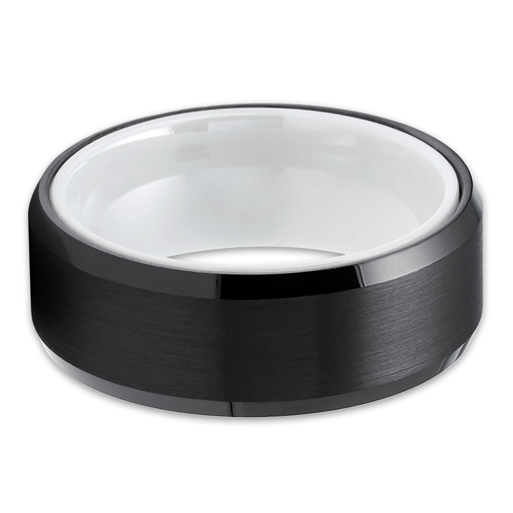 Black Tungsten Wedding Ring - White Tungsten Ring - White Wedding Ring - White Ring