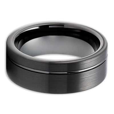 Black Tungsten Ring - Black Wedding Ring - 8mm - 6mm - Tungsten Wedding Band